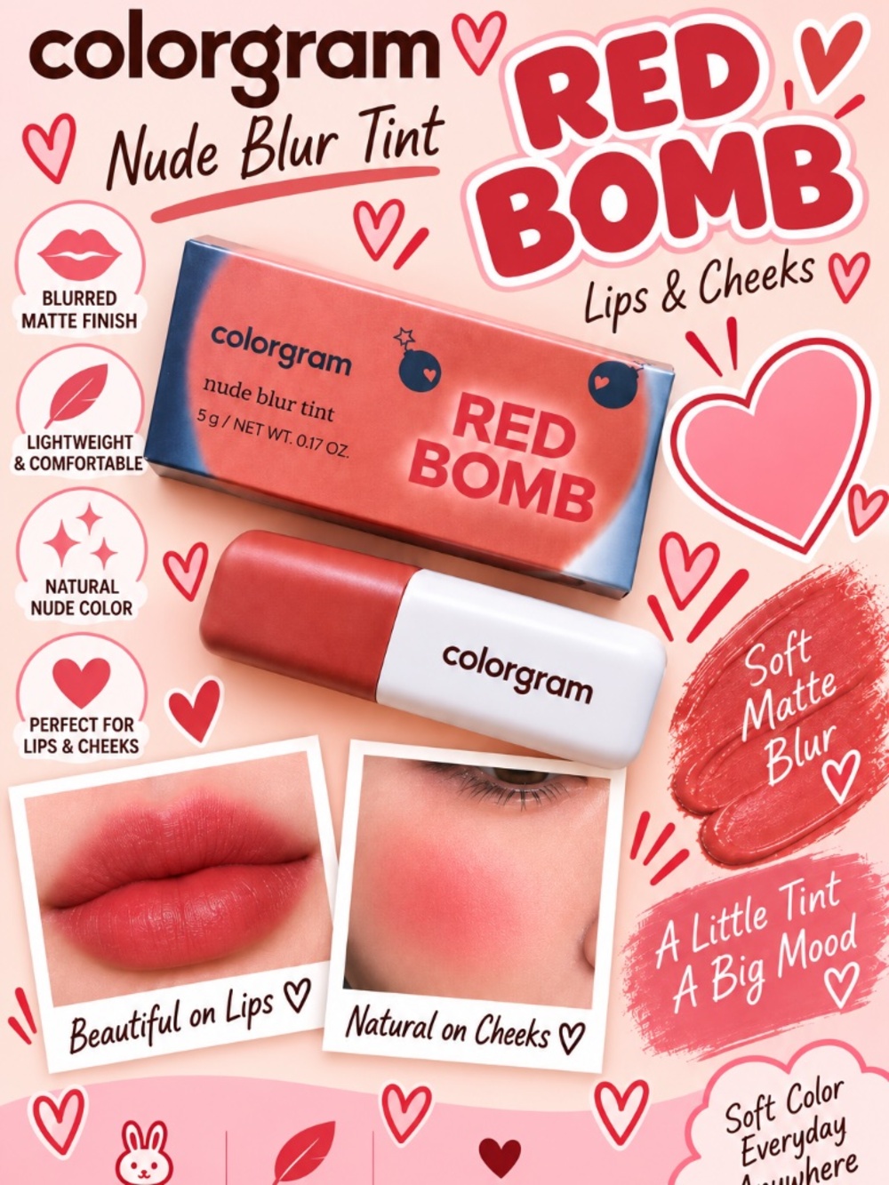 Colorgram Red Bomb Nude Blur Tint — Red Coral